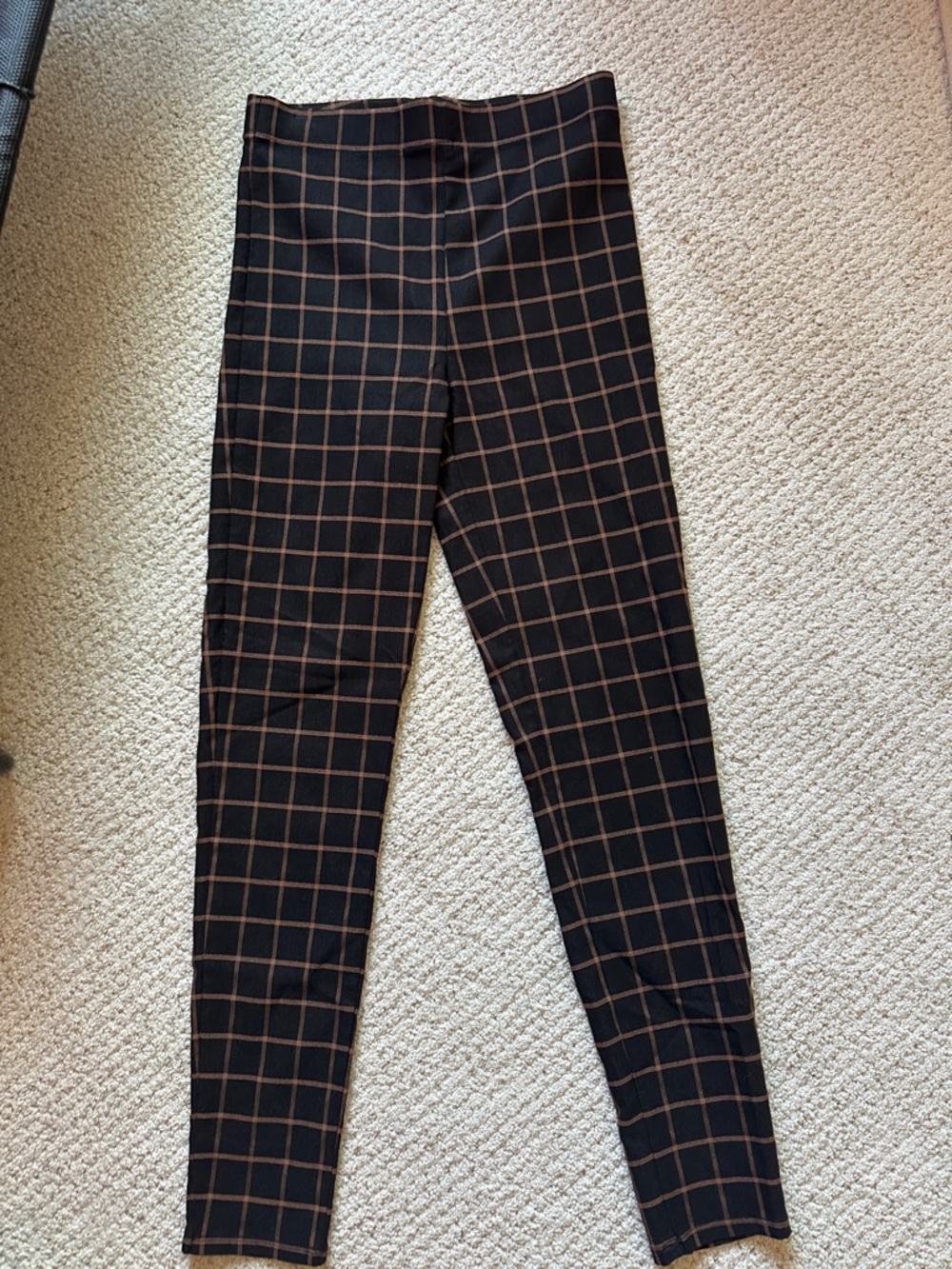 Forever 21 Black Leggings with Brown Windowpane Check
